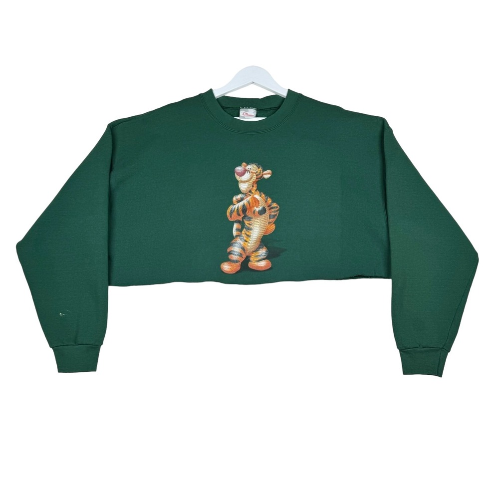 Vintage Disney Tigger Cropped Sweatshirt 2XL Green Long Sleeve Crew Neck